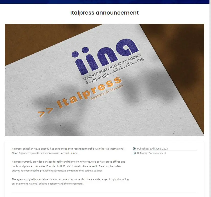 Editoria, al via partnership Italpress-Iraq International News Agency
